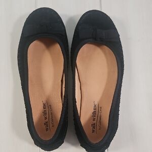 Walk With Me Coldwater Creek Women Black Suede Moccasin With Bow 7w